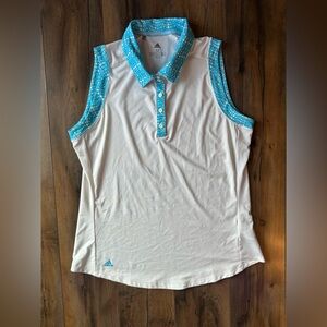 Adidas Golf Polo White Blue Print Sleeveless Tennis Pickleball Size M